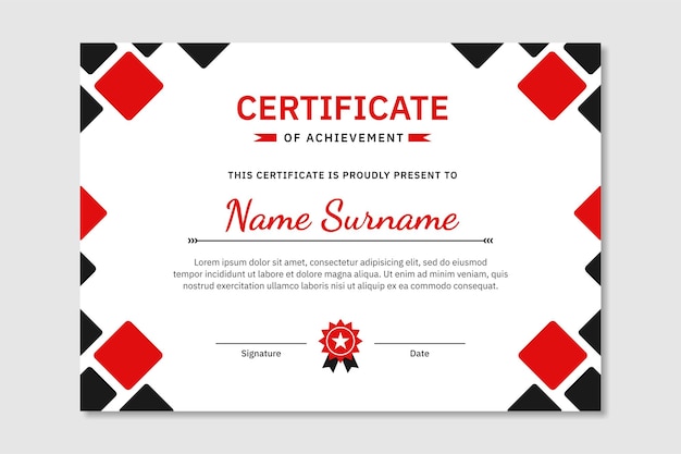 Flat design modern red black certificate template design