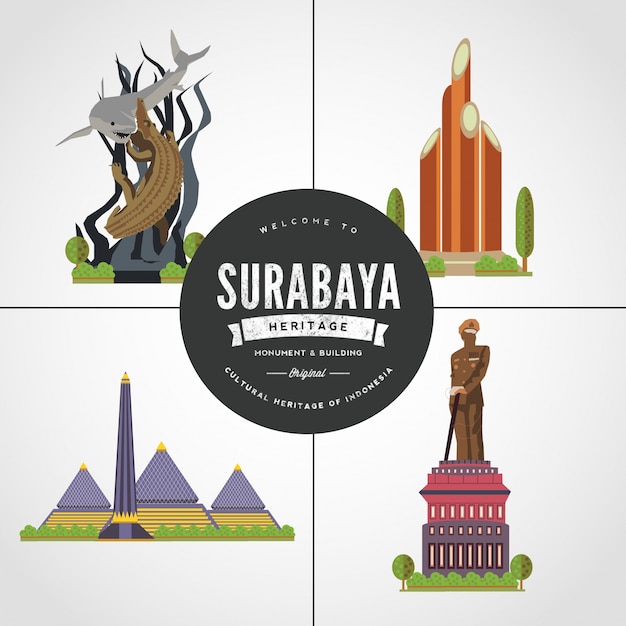 Vector flat design monument of surabaya east java indonesia vol 1