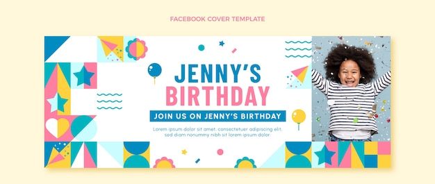 Vector flat design mosaic birthday facebook cover