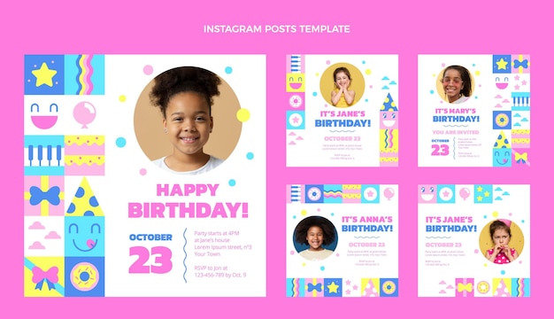 Vector flat design of mosaic birthday ig post