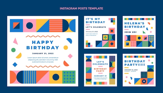 Vector flat design mosaic birthday instagram post