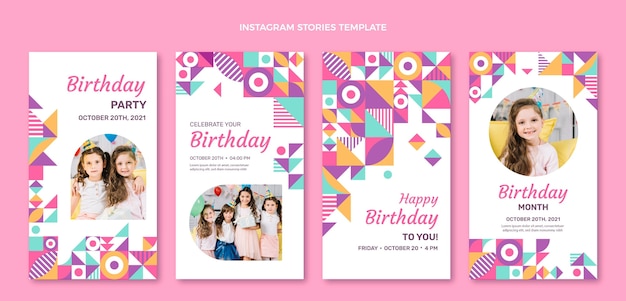 Flat design mosaic birthday instagram stories