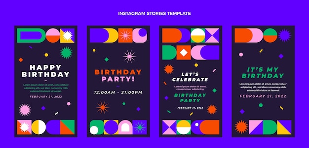 Vettore storie di instagram di compleanno di mosaico di design piatto