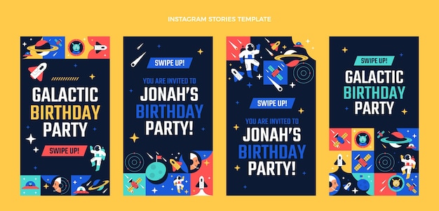 Vector flat design mosaic birthday instagram stories