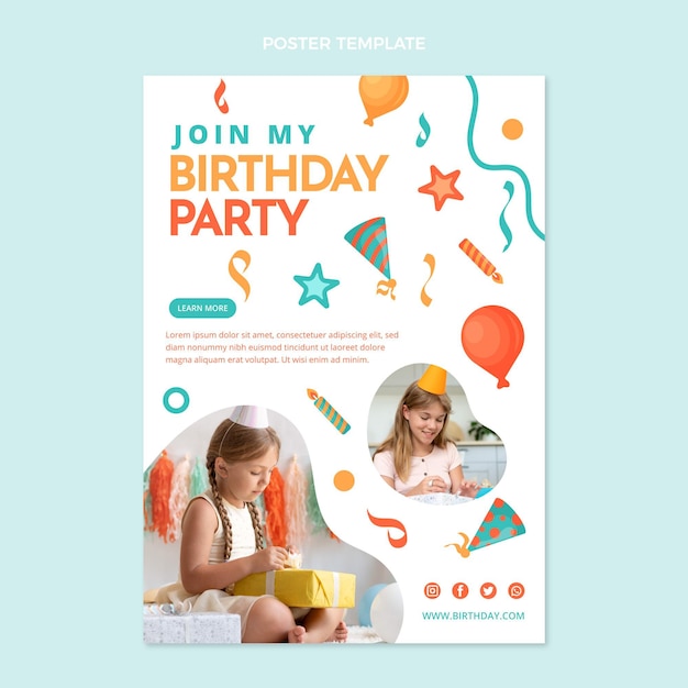 Vector flat design mosaic birthday poster template