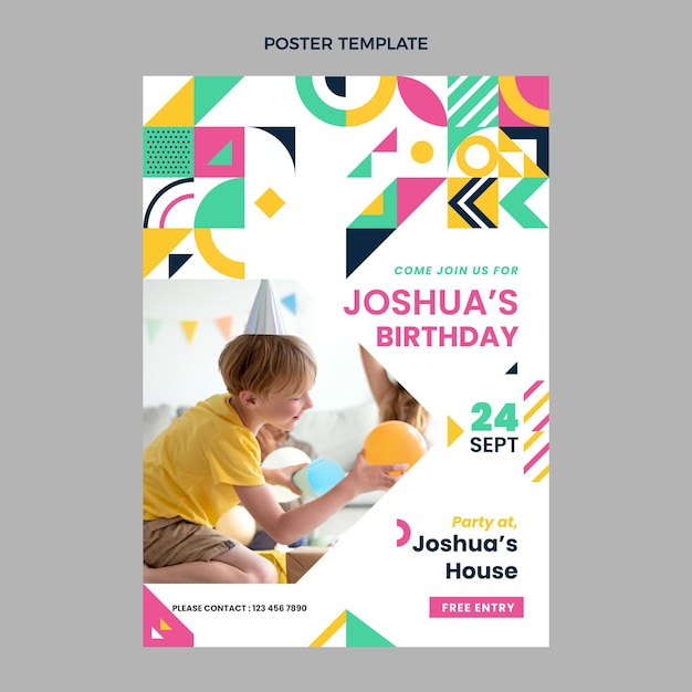 Flat design mosaic birthday poster