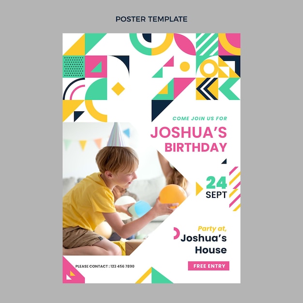 Vector flat design mosaic birthday poster