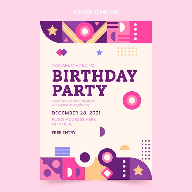 Vector flat design mosaic birthday poster