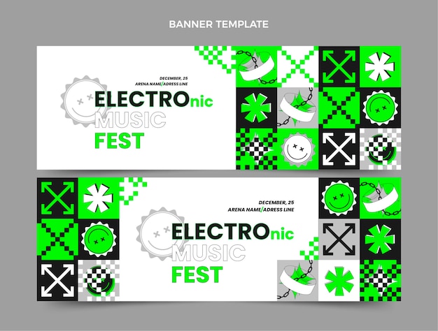 Vector flat design mosaic music festival banners horizontal