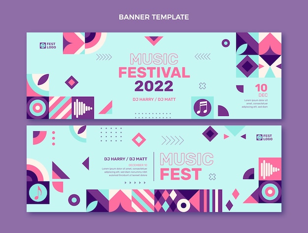 Vector flat design mosaic music festival horizontal banners