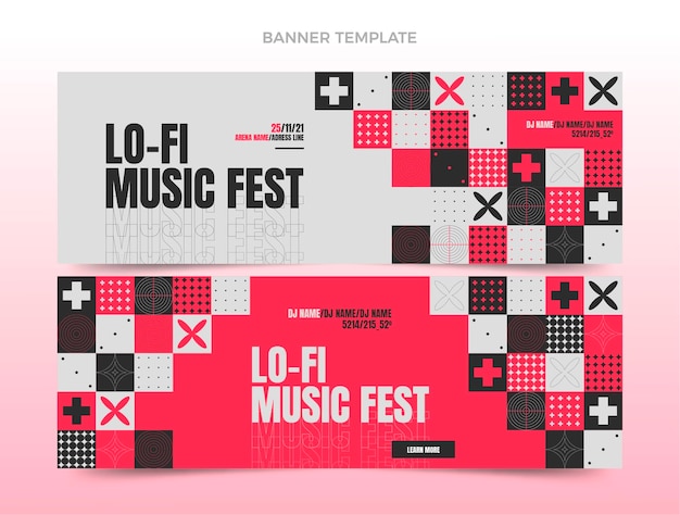 Flat design mosaic music festival horizontal banners