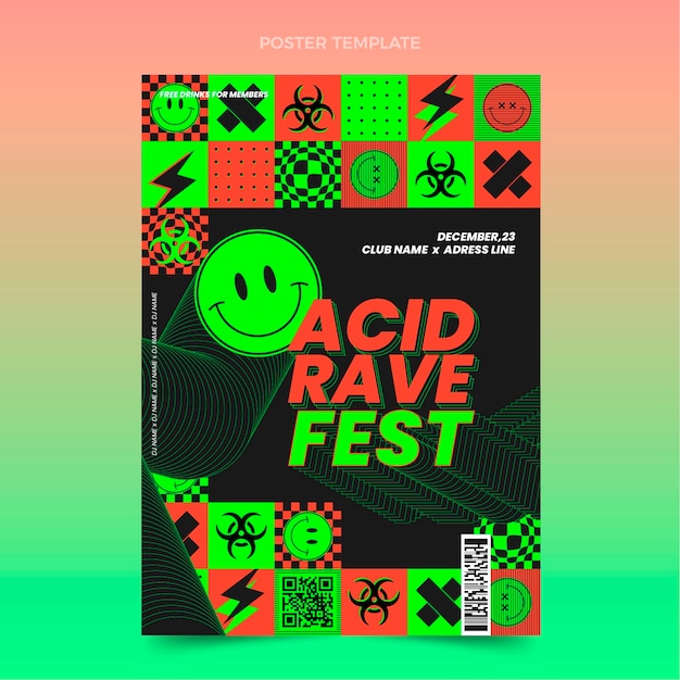 Vector flat design mosaic music festival poster template