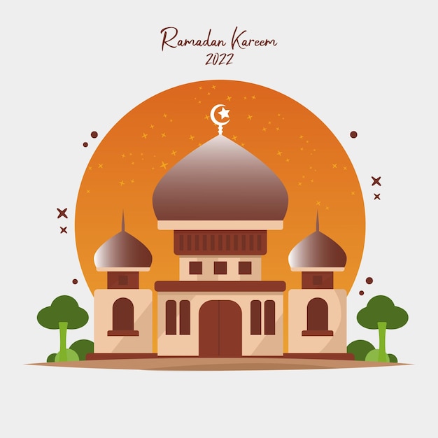 Vettore illustrazione della moschea dal design piatto per il ramadan