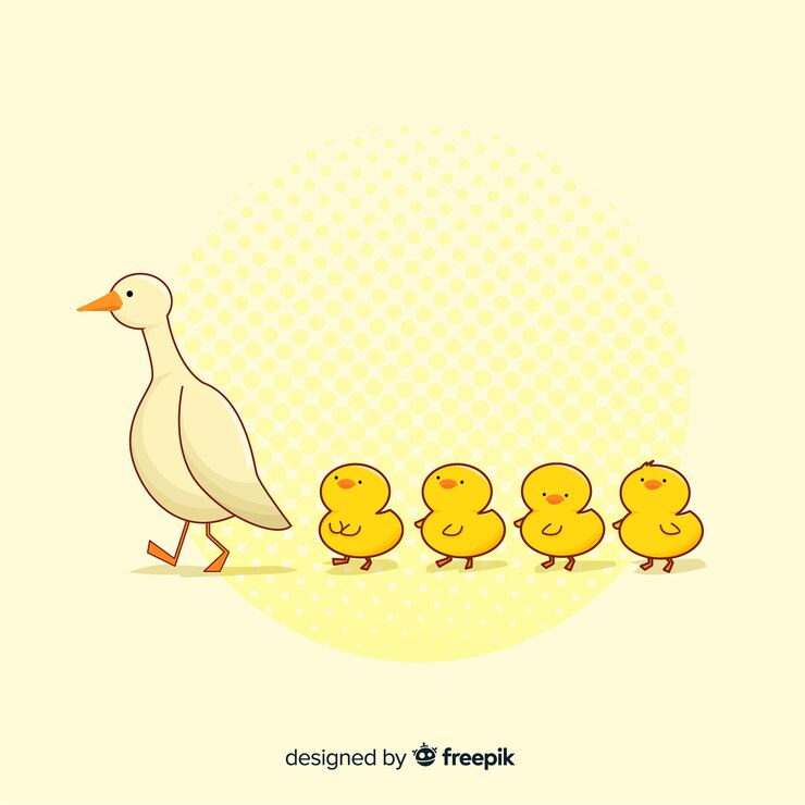 Vector 평면 디자인 어머니 오리와 ducklings