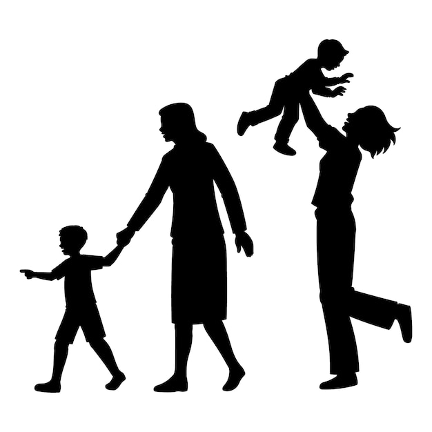 Flat design mother and son silhouette