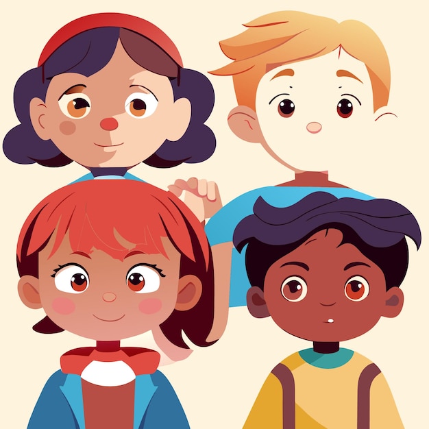 Vector flat design multicultural kids separated group