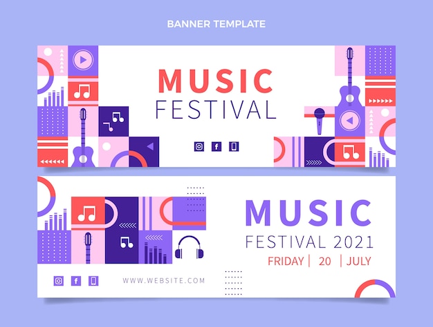 Flat design music festival horizontal banners