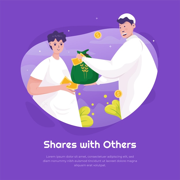 Flat design of a muslim sharing with others for charity concept