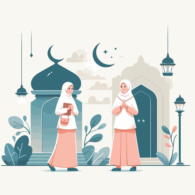 Vector a flat design of muslim woman in ramadan vibes