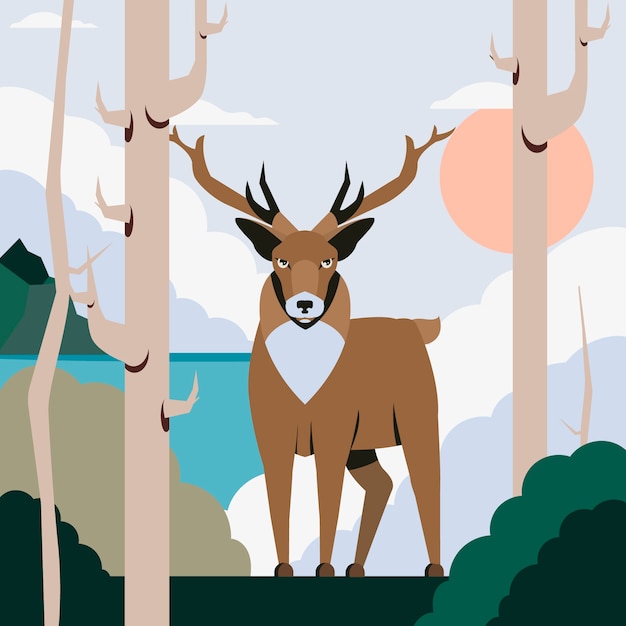 Vector flat design muted colors animal illustration