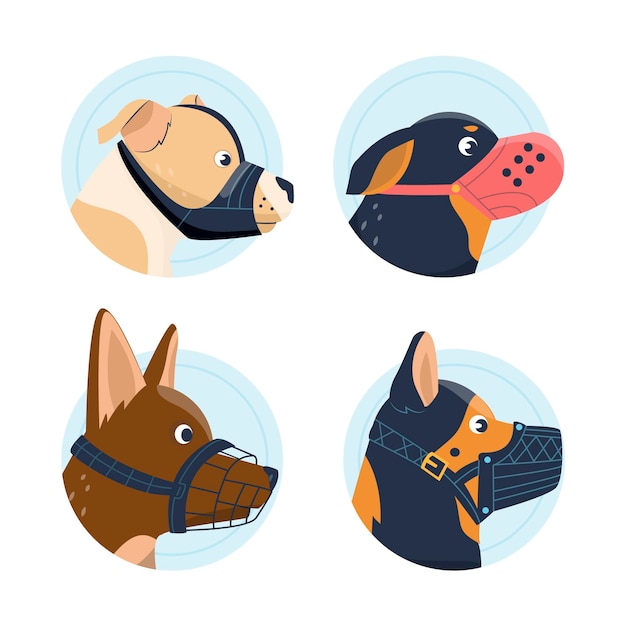 flat design muzzled animals set