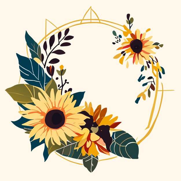 Vector flat design natural sunflower border