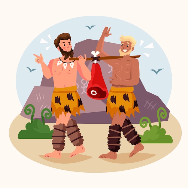 Vector flat design neolithic life illustration