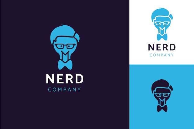 Modello di logo nerd dal design piatto