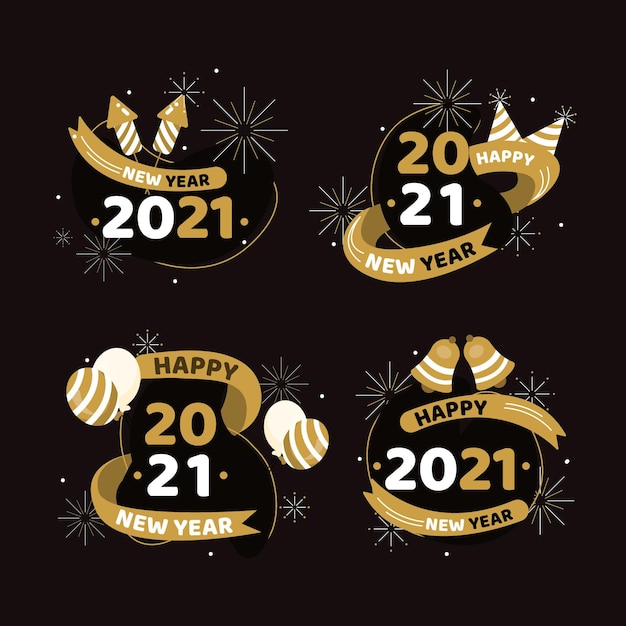 Collezione di badge design piatto nuovo anno 2021