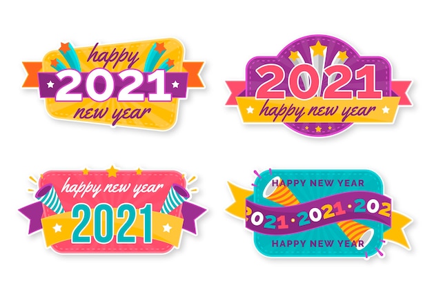 Flat design new year 2021 badge collection