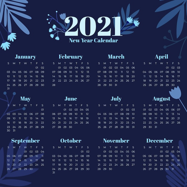 Modello di calendario di nuovo anno 2021 design piatto