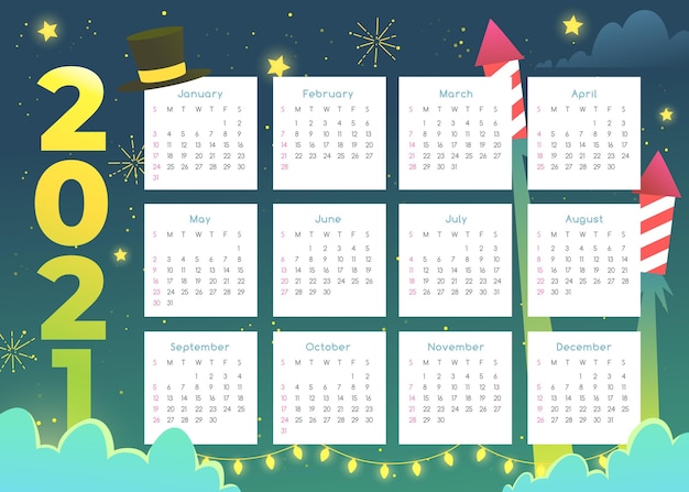 Vector flat design new year 2021 calendar