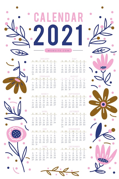 Vettore calendario del nuovo anno 2021 design piatto