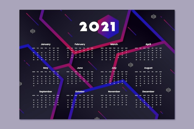 Vettore calendario del nuovo anno 2021 design piatto