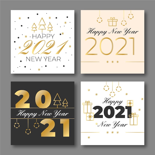 Плоский дизайн новогодние открытки 2021