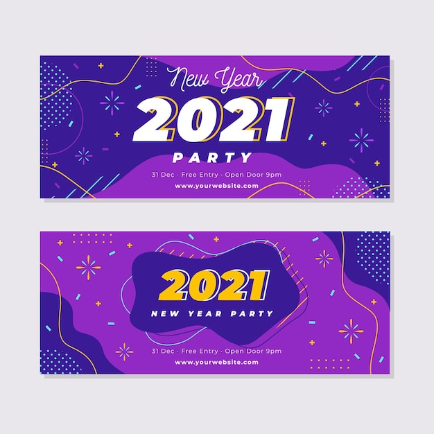 Flat design new year 2021 party banners template