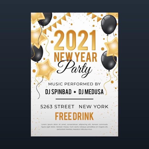 Flat design new year 2021 party poster template