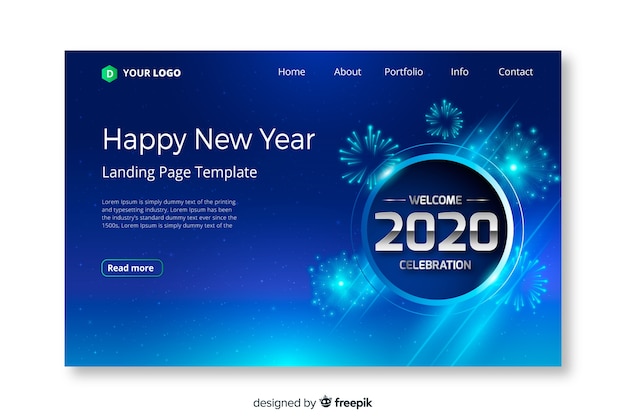 Modello di landing page design piatto nuovo anno