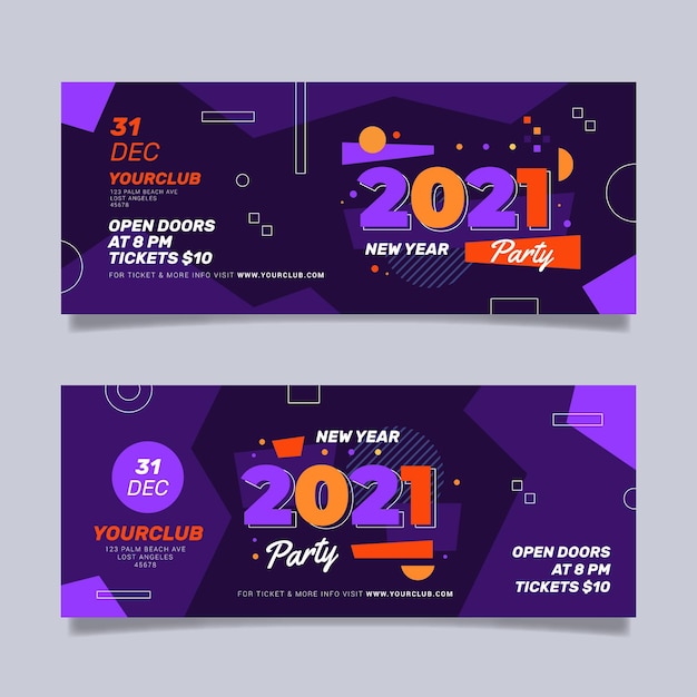 Flat design new year party banners template