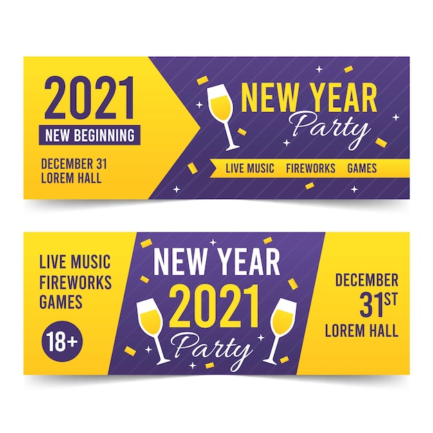 Flat design new year party banners template