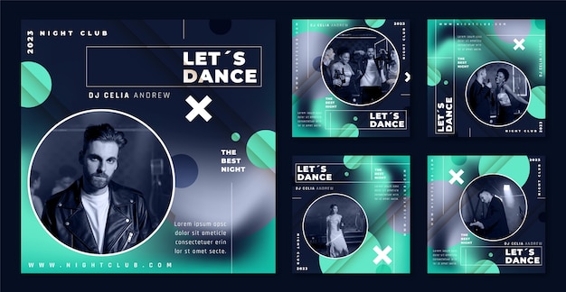 flat design night club instagram posts