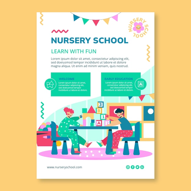 Vector flat design nursery school poster template