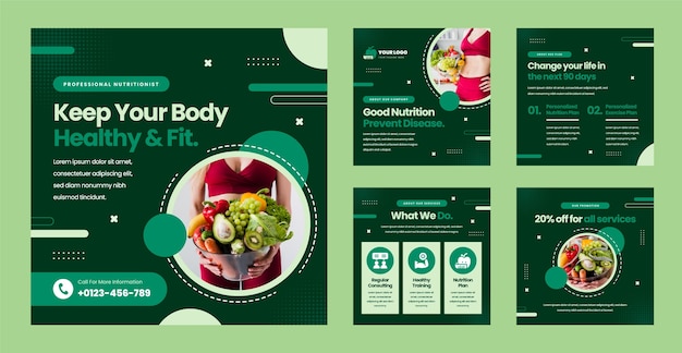 Vector flat design nutritionist job instagram posts