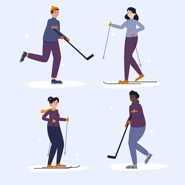 Плоский дизайн наклеек зимних видов спорта