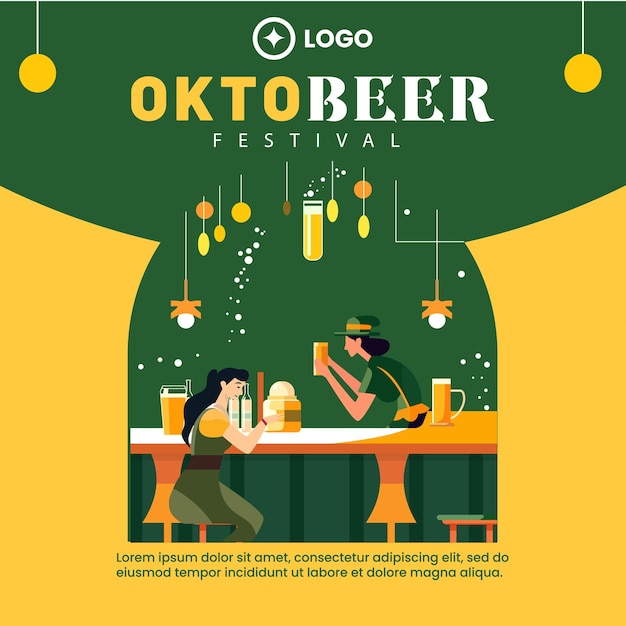 Flat design of oktober fest for social media post template