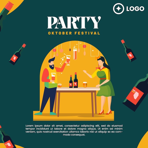 Vector flat design of oktober fest for social media post template