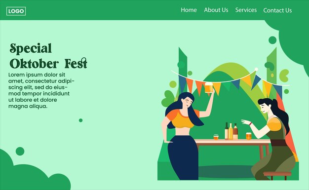 Flat design of oktober fest for template landing page website