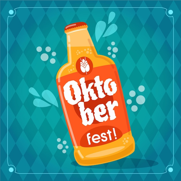 Illustrazione più oktoberfest design piatto con bottiglia di birra