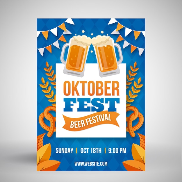 Vettore poster oktoberfest design piatto con pinte