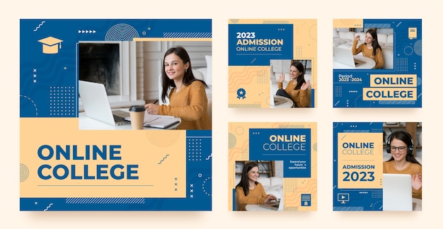 Flat design online college instagram posts